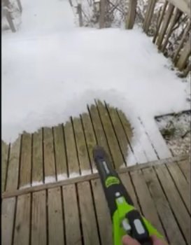 Blowing snow off deck with a leaf blower