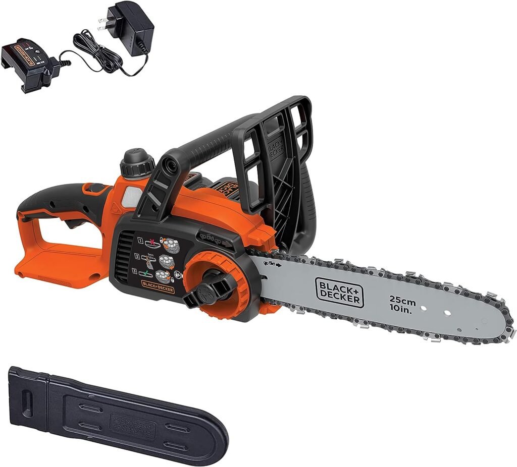 BLACK+DECKER 20V MAX Chainsaw Kit, Cordless, 10 inch, Tool-Free Chain Tensioning, Oil Lubrication System, Battery and Charger Included (LCS1020)