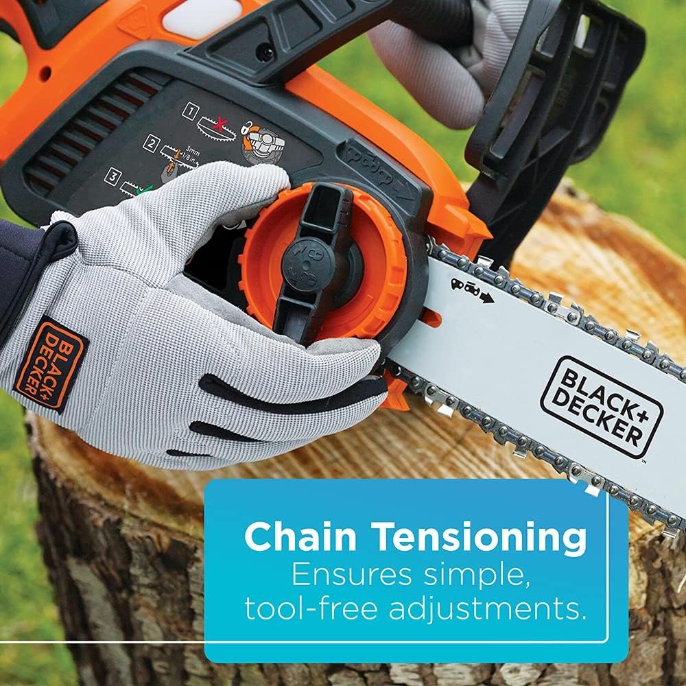 BLACK+DECKER 20V MAX Chainsaw Kit, Cordless, 10 inch, Tool-Free Chain Tensioning, Oil Lubrication System, Battery and Charger Included (LCS1020)