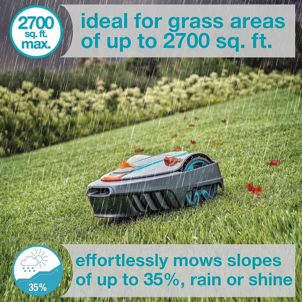 GARDENA 15001-20 SILENO City - Automatic Robotic Lawn Mower, with Bluetooth app and Boundary Wire, The quietest in its Class, for lawns up to 2700 Sq Ft, Made in Europe, Grey