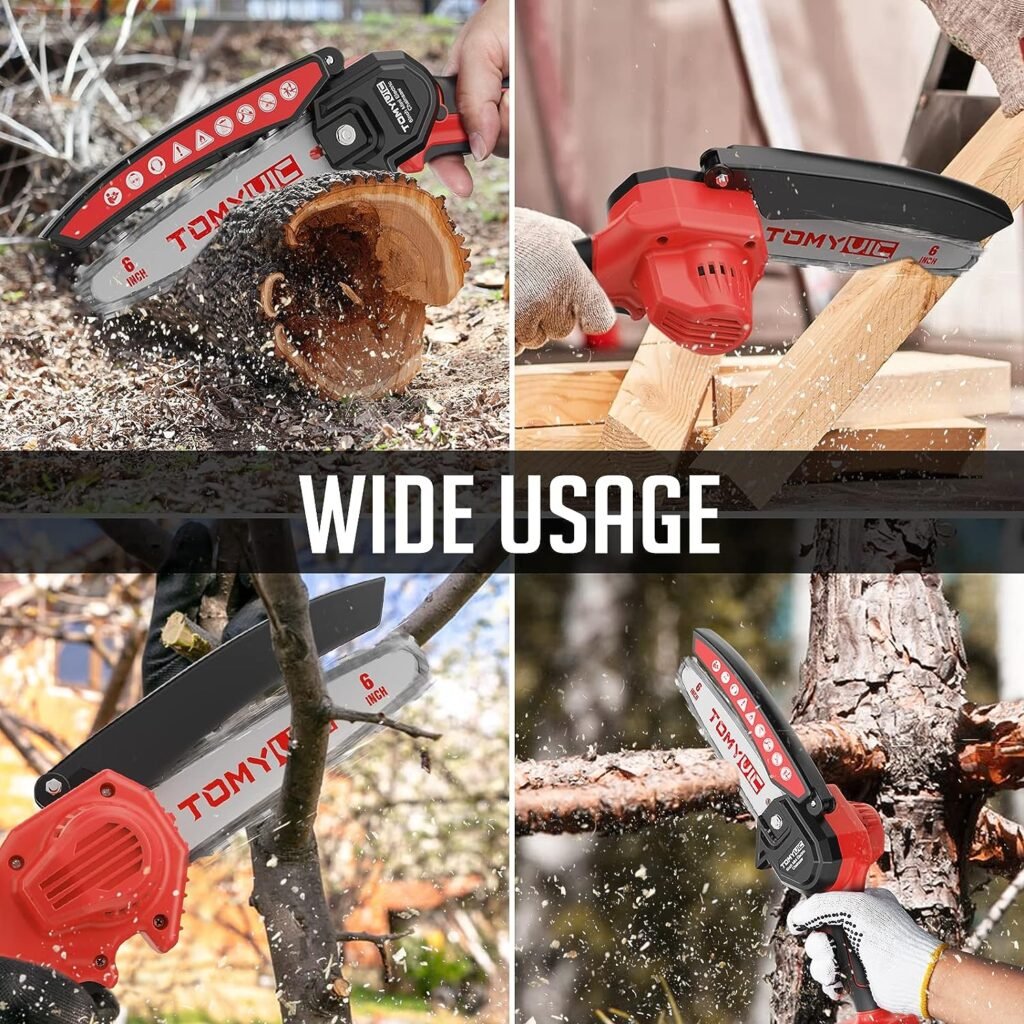 Mini Chainsaw 6-Inch Battery Powered - Cordless Electric Handheld Chainsaw with 2 Rechargeable Batteries - 21V Small Power Chain Saws Battery Operated for Tree Trimming Wood Cutting