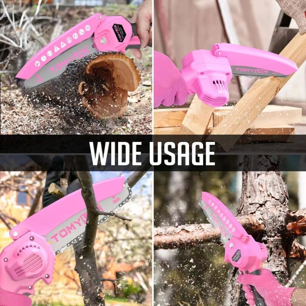 Mini Chainsaw 6-Inch Battery Powered - Pink Cordless Electric Handheld Chainsaw with 2 Rechargeable Batteries - 21V Small Power Chain Saws Battery Operated for Tree Trimming Wood Cutting