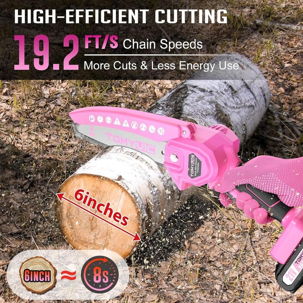 Mini Chainsaw 6-Inch Battery Powered - Pink Cordless Electric Handheld Chainsaw with 2 Rechargeable Batteries - 21V Small Power Chain Saws Battery Operated for Tree Trimming Wood Cutting