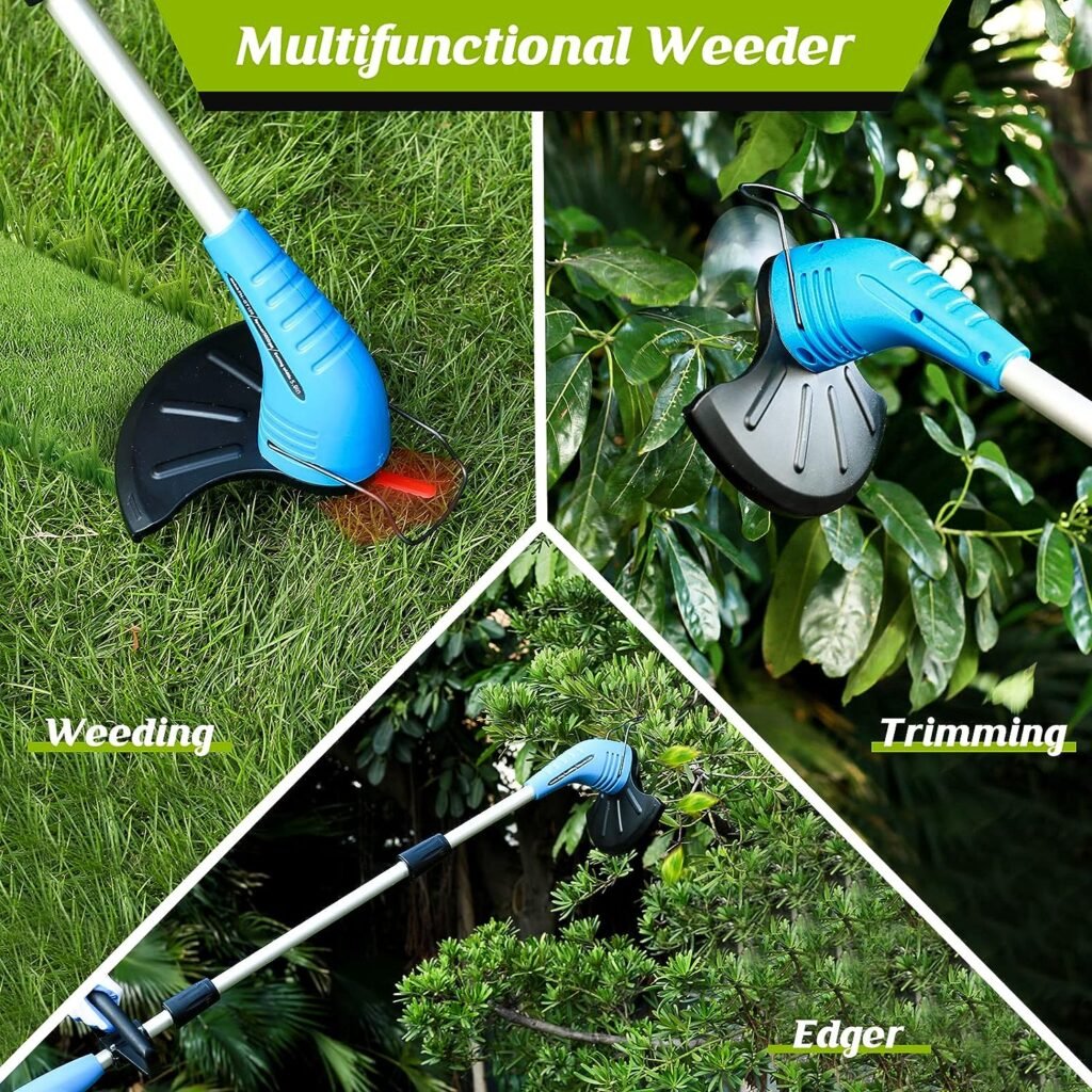 Mitrldro Cordless Weed Wacker, Weed Eater Battery Powered, Brush Cutter, Lawn Edger with 12V 2000mah Rechargeable Battery and 3 Types of Blades, Grass Trimmer Tools for The Garden and Yard