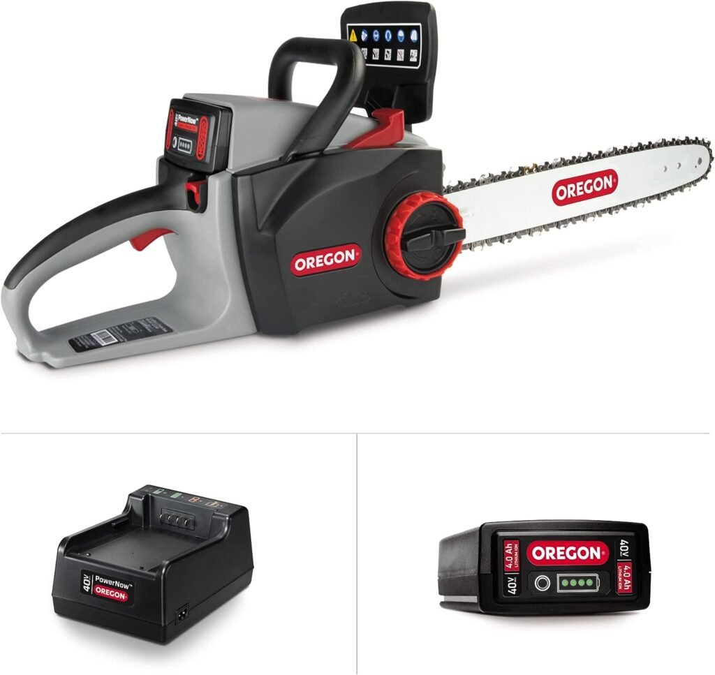 Oregon Cordless 16-inch Self-Sharpening Chainsaw with 4.0 Ah Battery and Charger