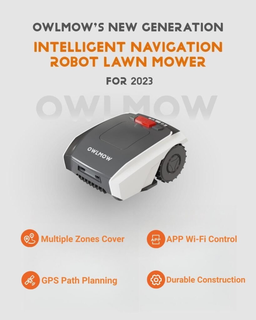 OWLMOW Robot Lawn Mower with GPS Path Planning, Mows Up to 1/2 Acre /22,000 Sq.Ft, APP Control with Schedule, Multiple Zones Capability, Custom Mowing, Stoppage Re-Cutting, Self-Charging, IPX5, Wi-Fi