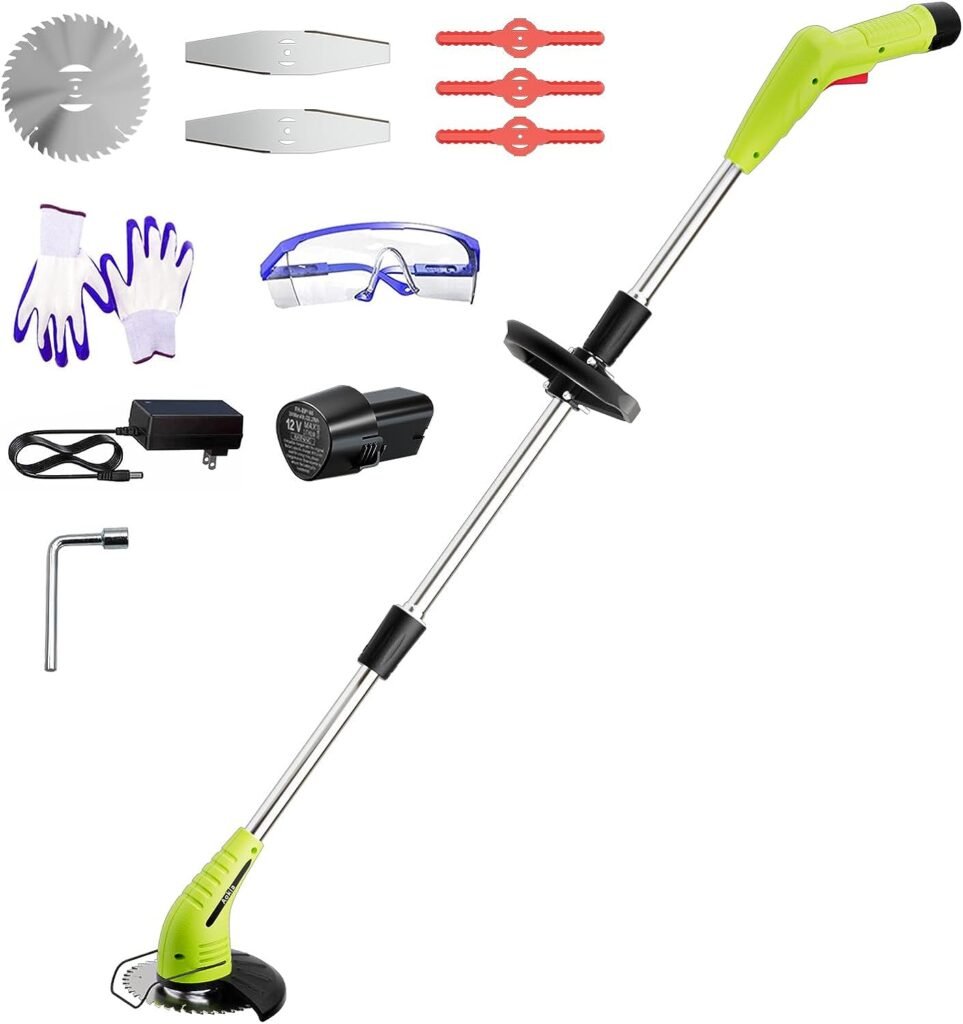 Weed Wacker Cordless Lawn Trimmer, Aokia 12V String Trimmer Edger Lawn Tool with 3 Types Blades, 2.0Ah Li-ion Battery Powered Weed Trimmer Grass Cutter for Garden and Yard