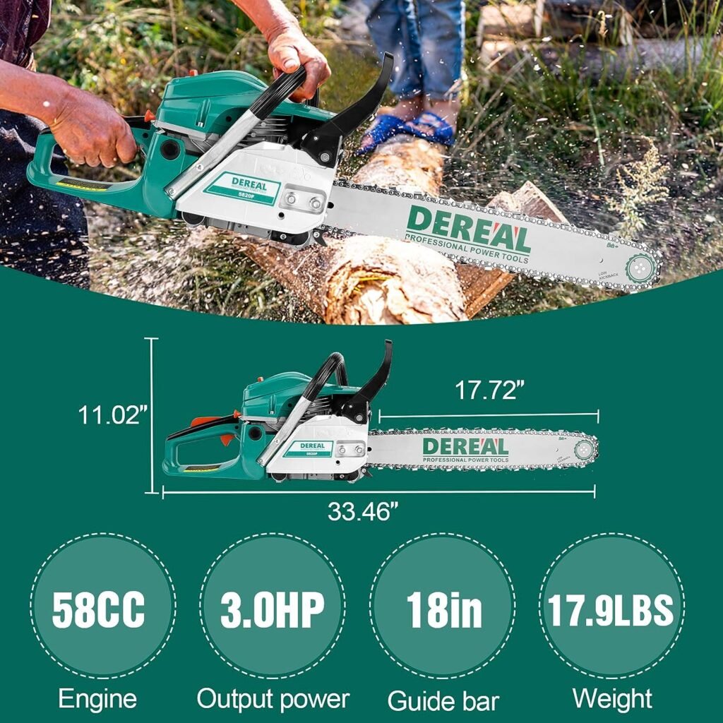 DEREAL 58cc Gas 18 Chainsaw 2 Cycle Gasoline Powered Chain Saws Handheld for Home Garden