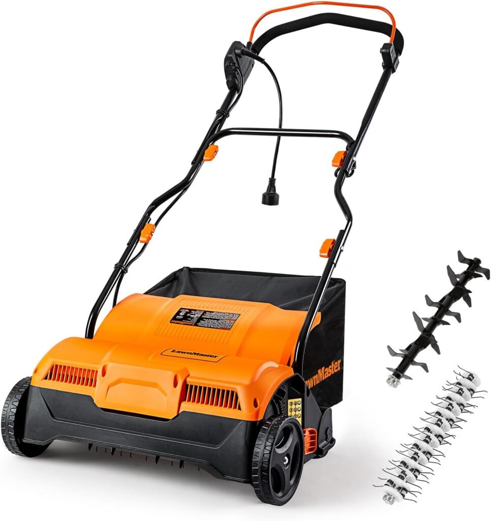 LawnMaster GVB1316 Electric 16” 13 Amp Dethatcher and Scarifier with 12 Gallon Collection Bag