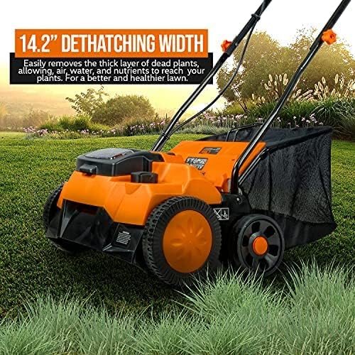 SuperHandy 2 in 1 Walk Behind Scarifier, Lawn Dethatcher Raker Cordless Electric 40V 4Ah 14.2-inch Rake Path with Collection Bag for Yard, Lawn, Garden Care, Landscaping